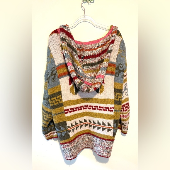 Free People Multicolor Hooded Knit Cardigan - Cream, Mustard, Blue, Red, Olive - Picture 9 of 14